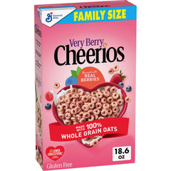 Very Berry Cheerios bowl with milk, a gluten-free breakfast option.