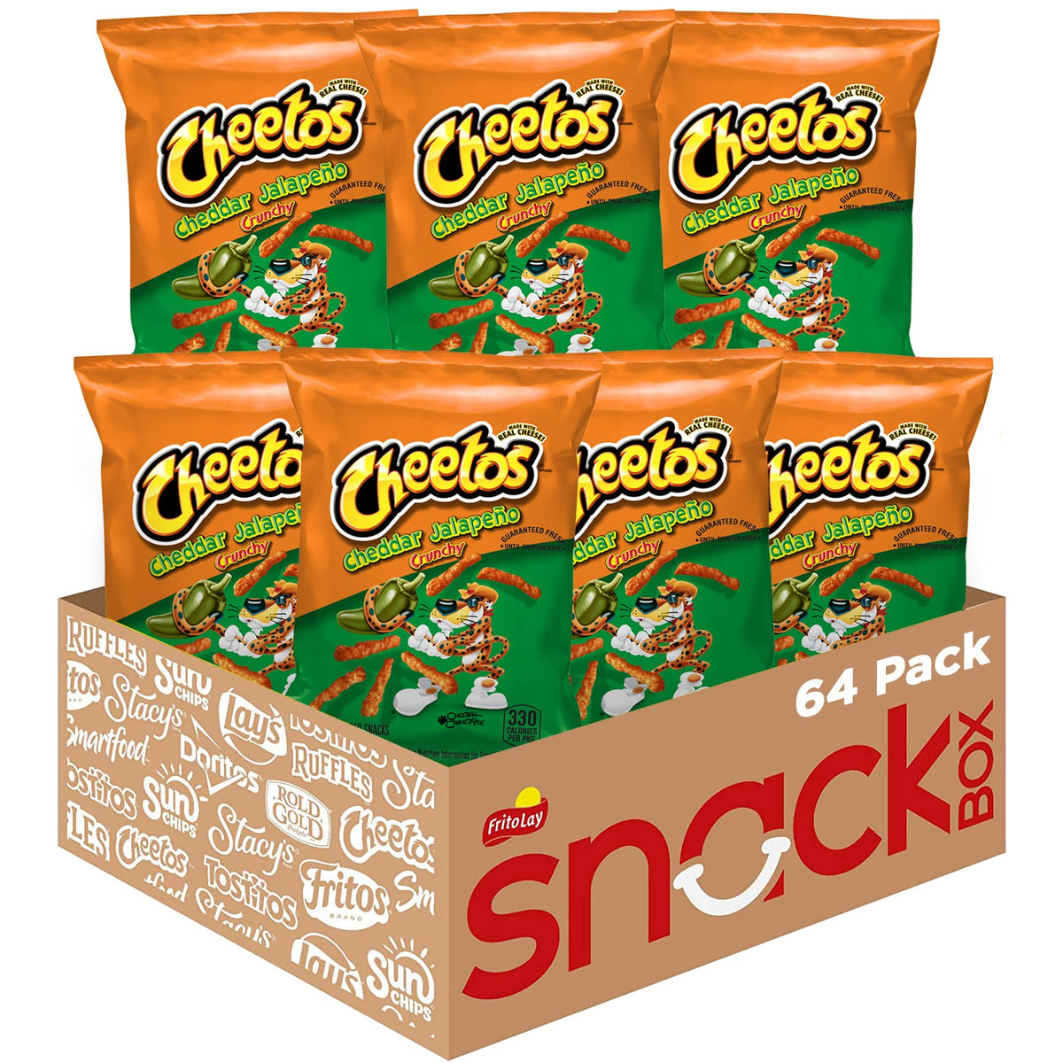 Cheetos cheddar jalapeño crunchy 64-count pack for easy sharing