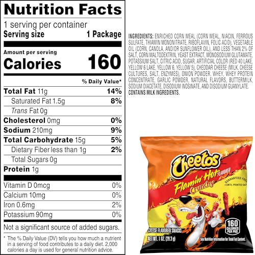 Cheetos Flamin' Hot Crunchy packs of 40 bags displayed for sharing.