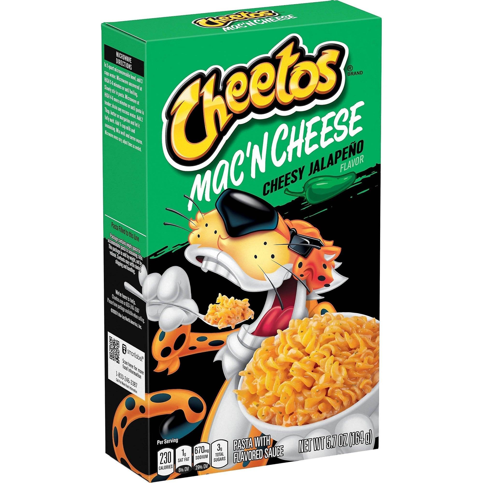 Cheetos Mac and Cheese Cheesy Jalapeno 5.7oz box pack, creamy mac with crunchy jalapeño bites.