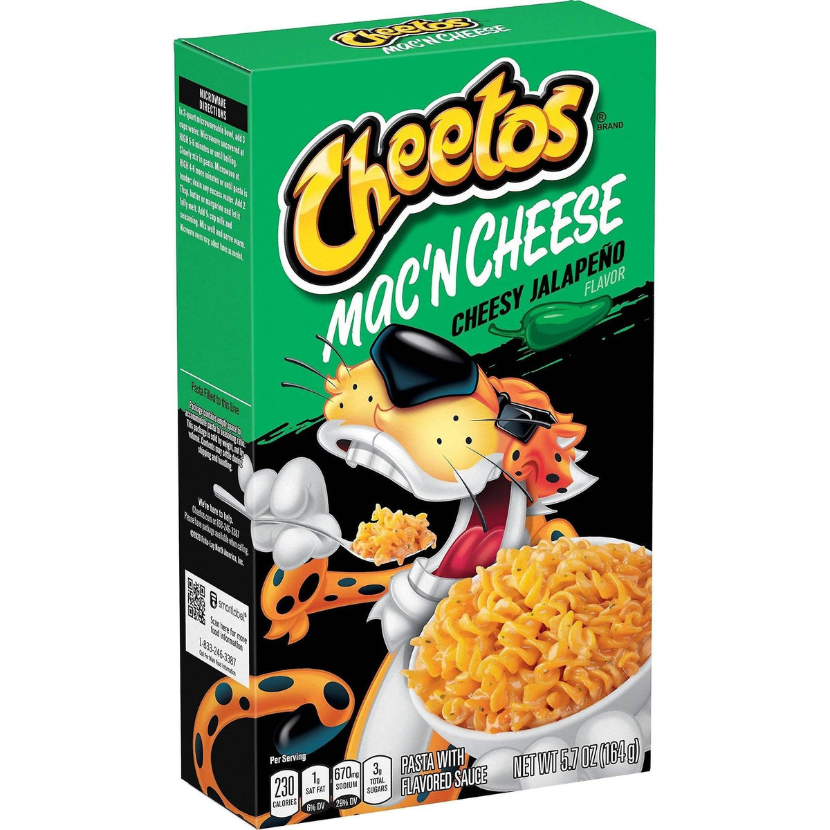 Cheetos Mac and Cheese Cheesy Jalapeno 5.7oz box pack, creamy mac with crunchy jalapeño bites.