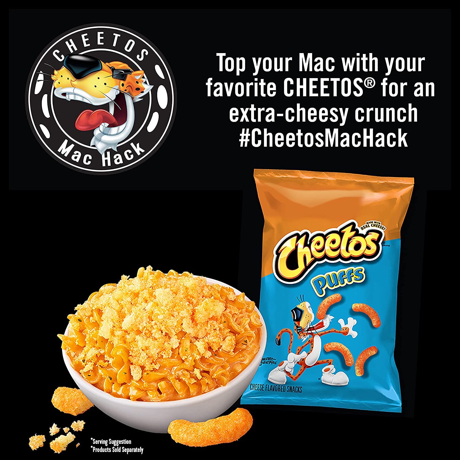 Packaging display shows four cups of Mac N Cheese