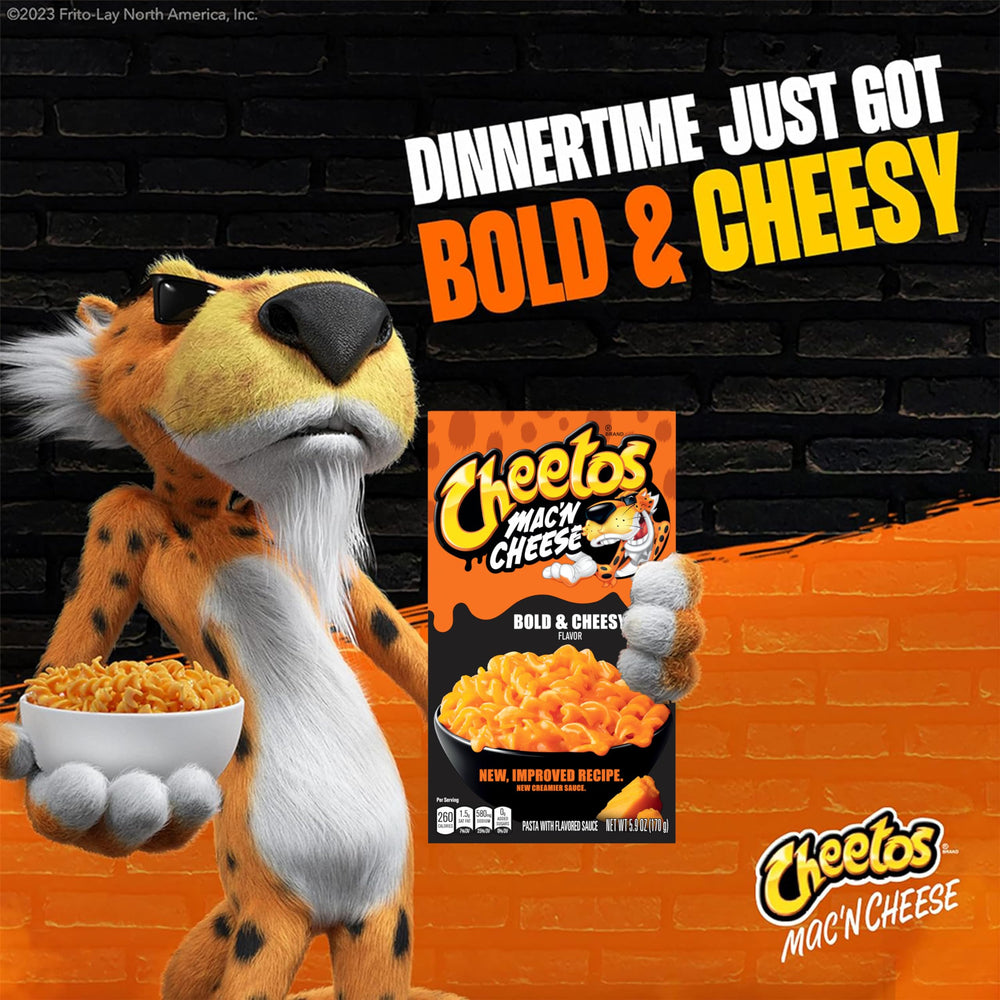 Cheetos Mac n Cheese packaging may vary; quick meal option.