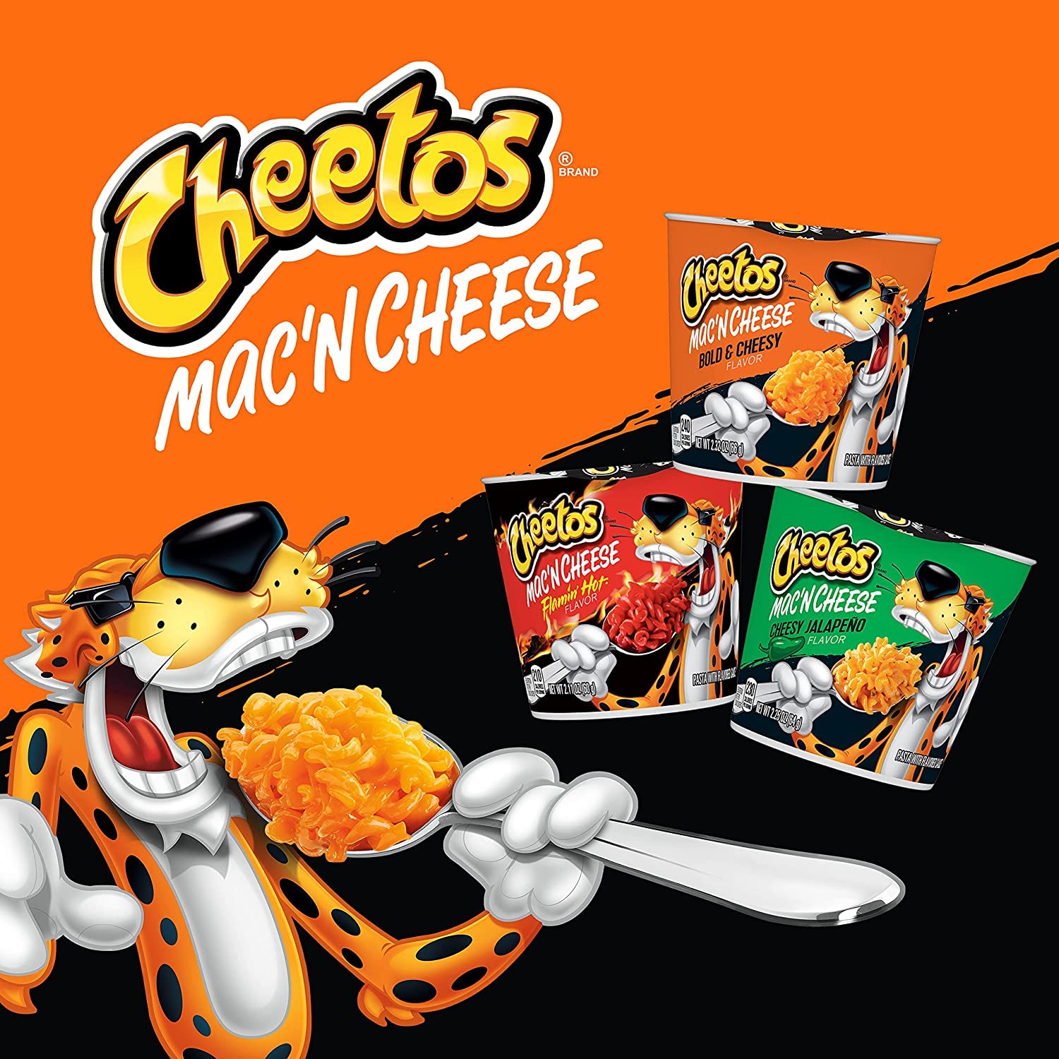 Cheetos Mac 'N Cheese serving cup with creamy, cheesy aroma.
