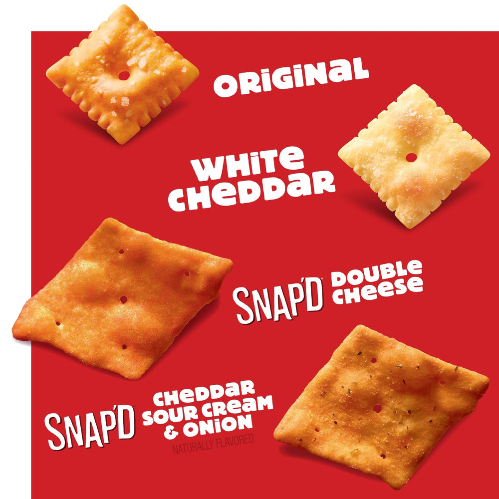 Cheez-It cracker crunch close-up, showcasing crisp texture and cheesy aroma.