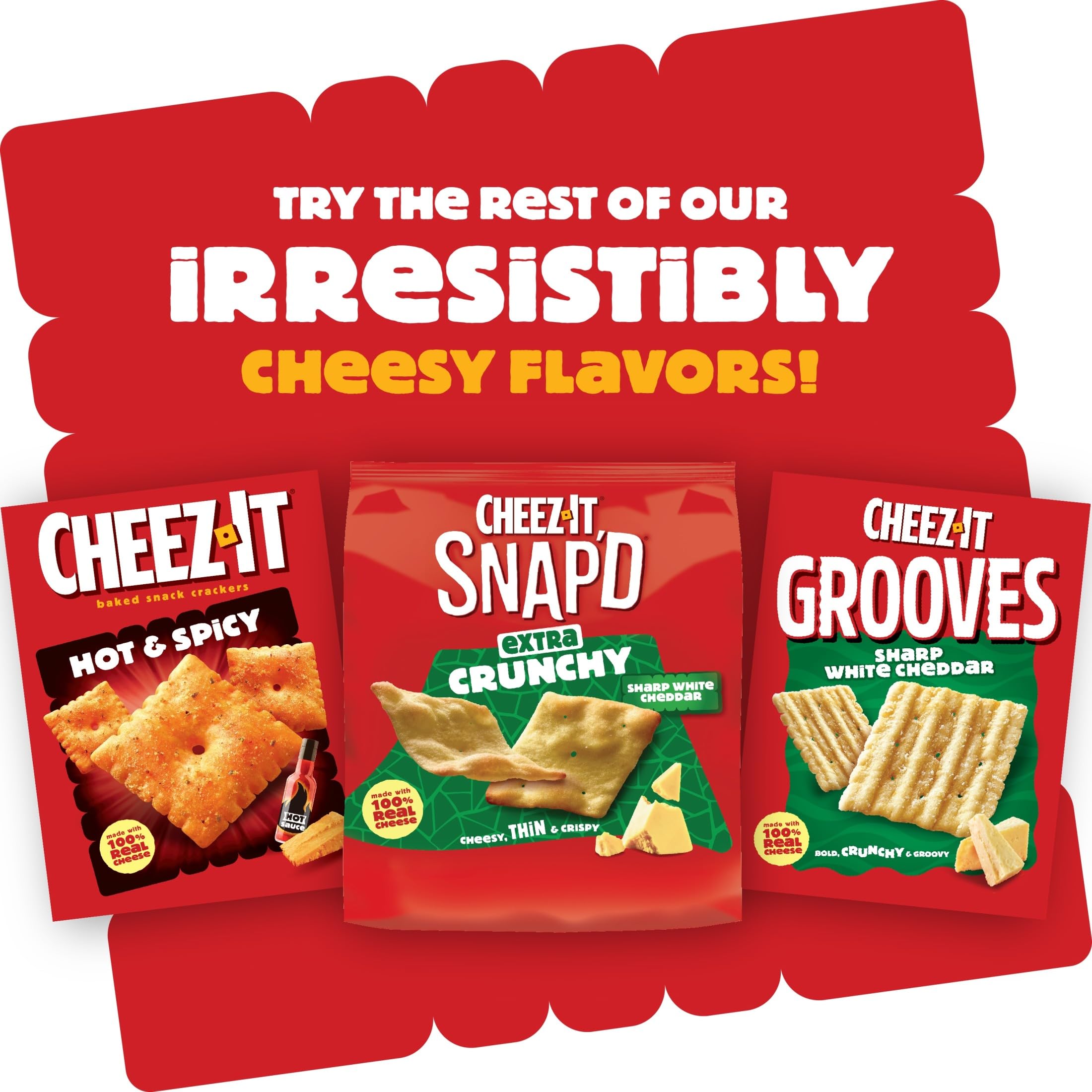 Cheez-It Crunch square baked shape delivers iconic crunch.
