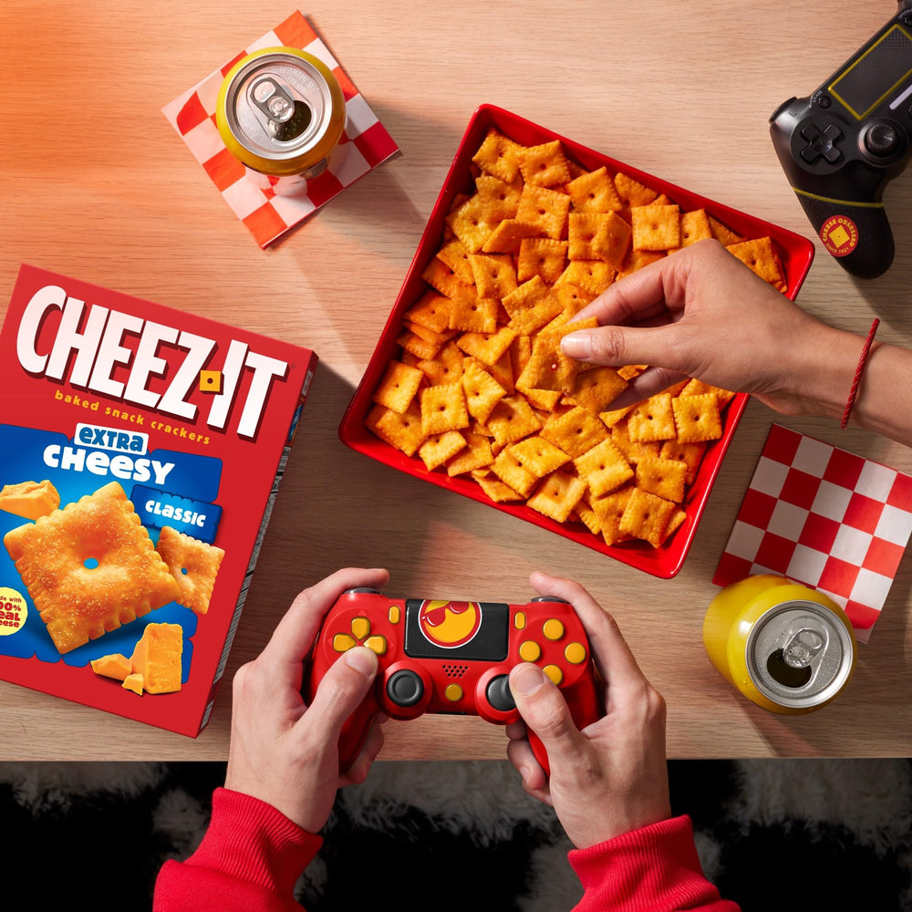Cheez-It game night spread with cheesy crackers in a bowl