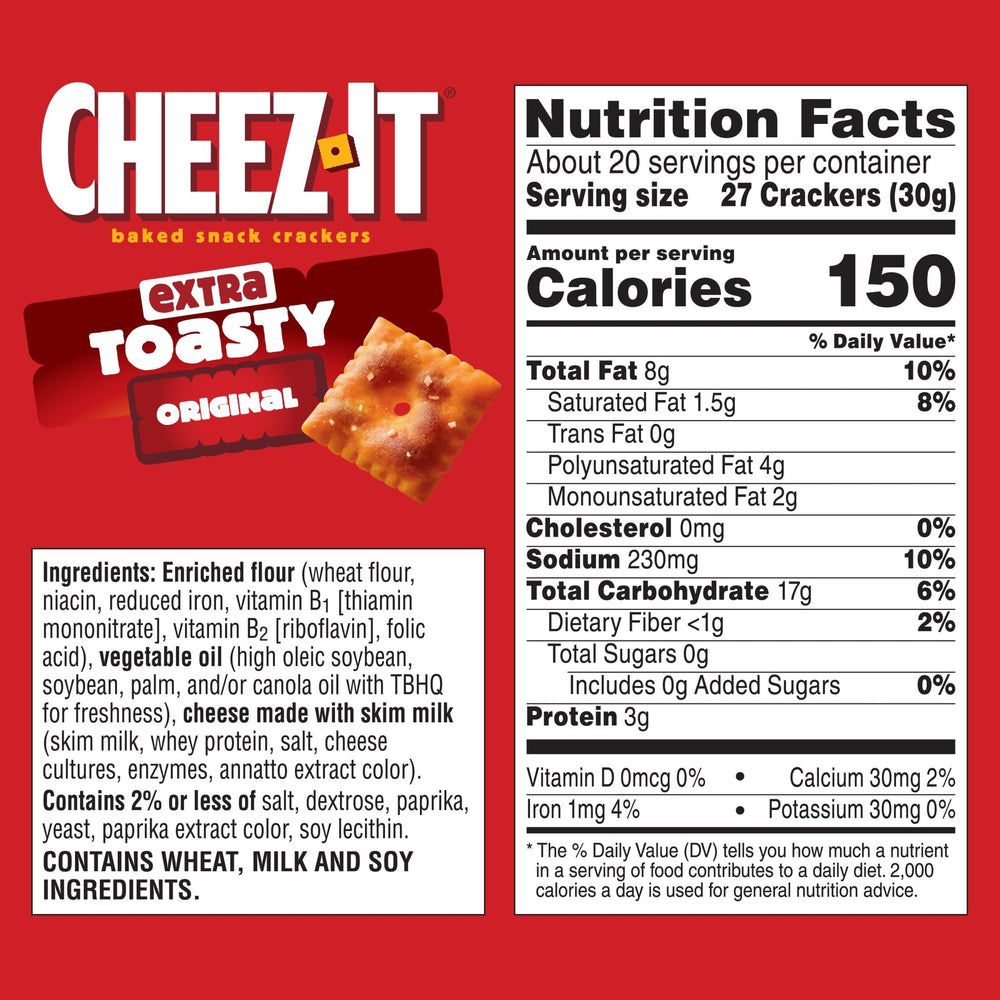 Cheez-It Extra Toasty cracker close-up shows crisp texture and cheesy bite.