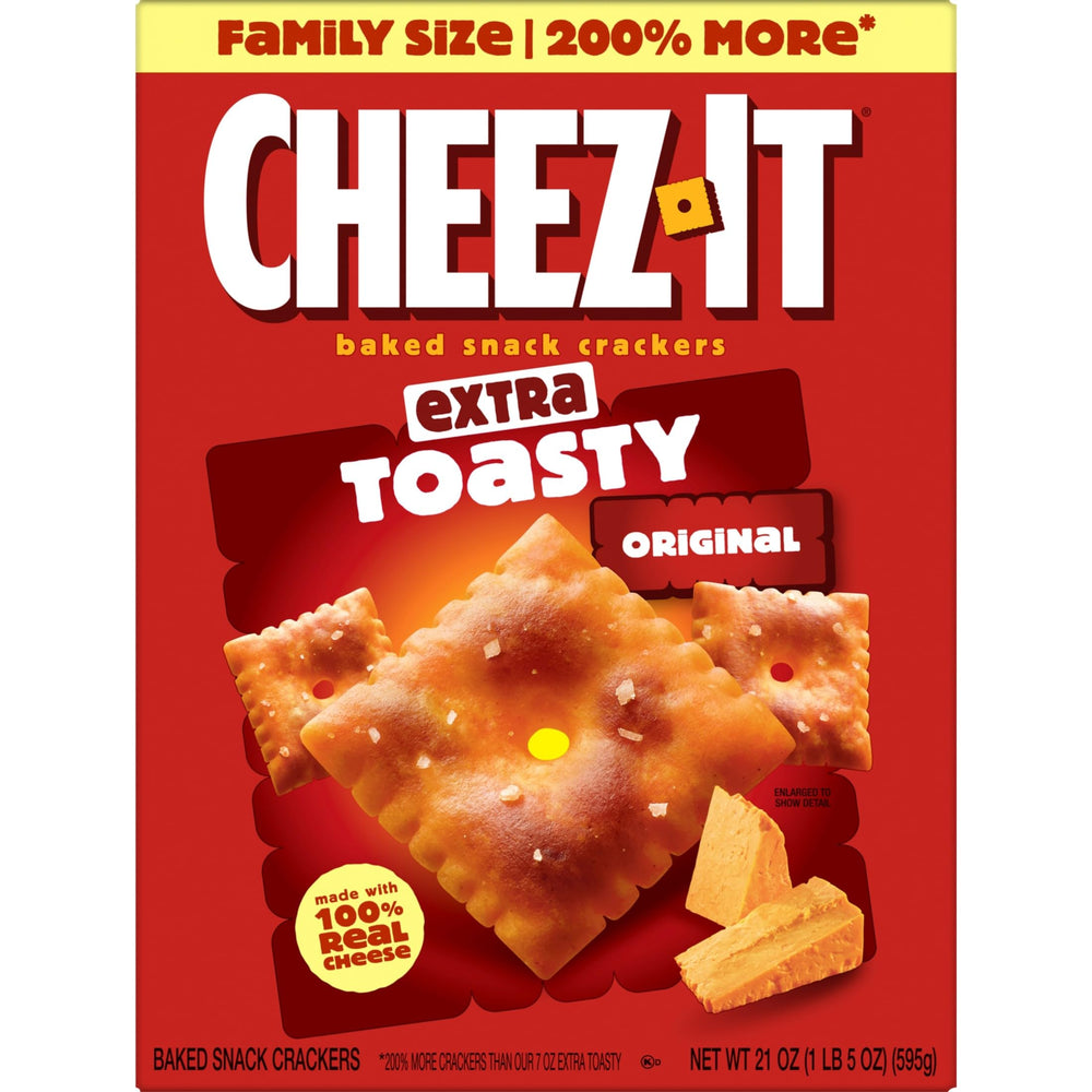 Cheez-It Extra Toasty cracker close-up showing golden toasted edges.
