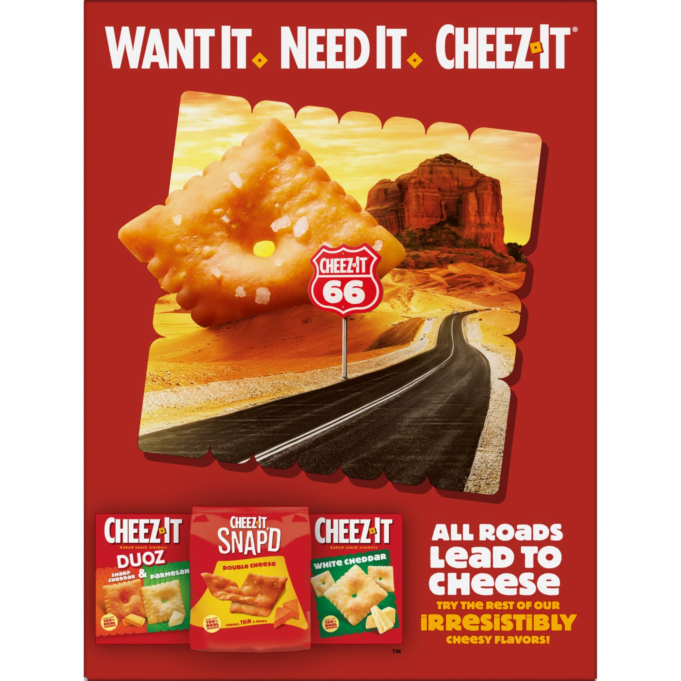 Cheez-It Grooves 17oz family size box on the kitchen counter.