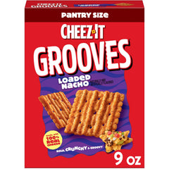 Cheez-It Grooves Loaded Nacho crackers close-up showing bold cheese flavor and crispy ridges.