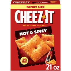 Cheez-It Hot Spicy box front highlighting bold cheese flavor for family snacking