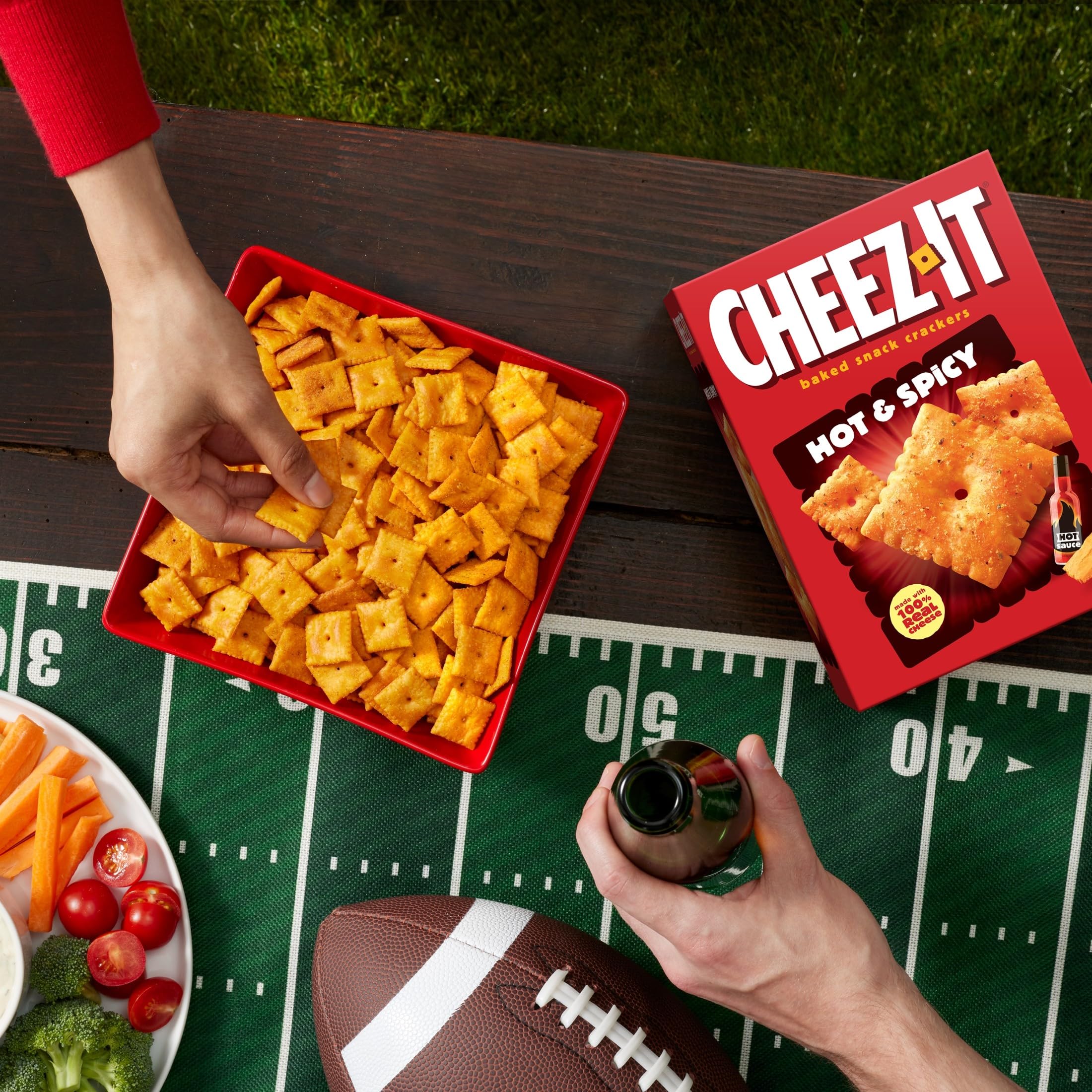 Cheez-It Hot Spicy crackers on a plate for sharing during game night