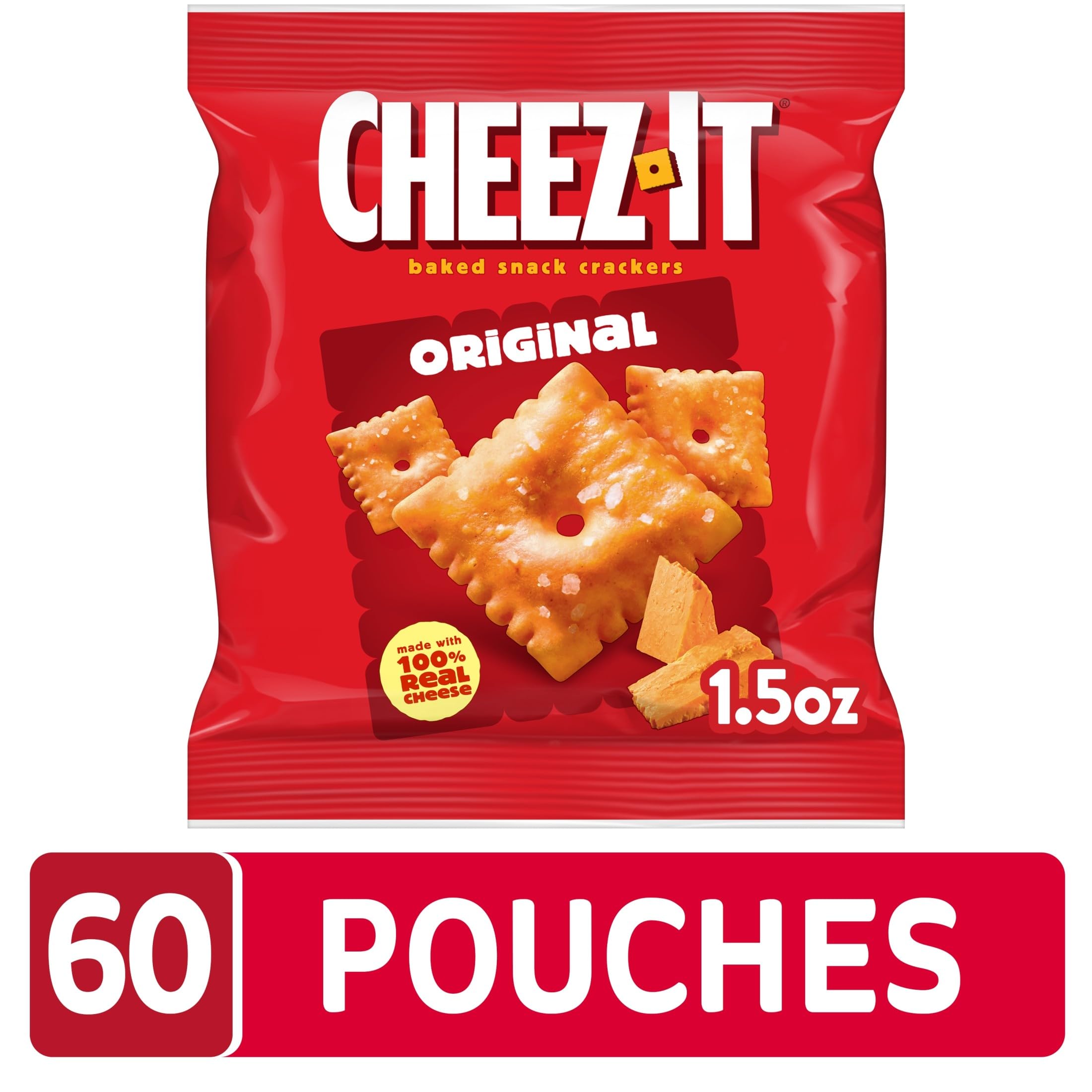 Cheez-It Original crackers close-up texture showcases light, crispy bite.