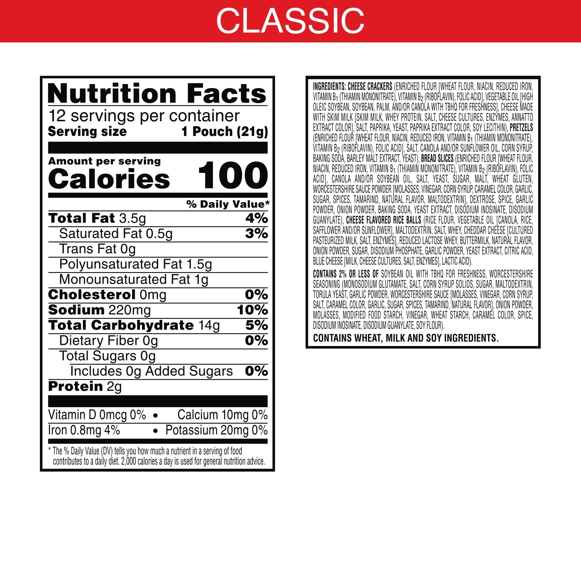 Cheez-It Snack Mix Classic pouches show convenient, individually wrapped portions for lunchboxes.