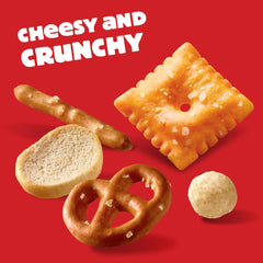 Close-up of crackers and pretzels, Cheez-It Snack Mix delivers savory cheddar crunch.