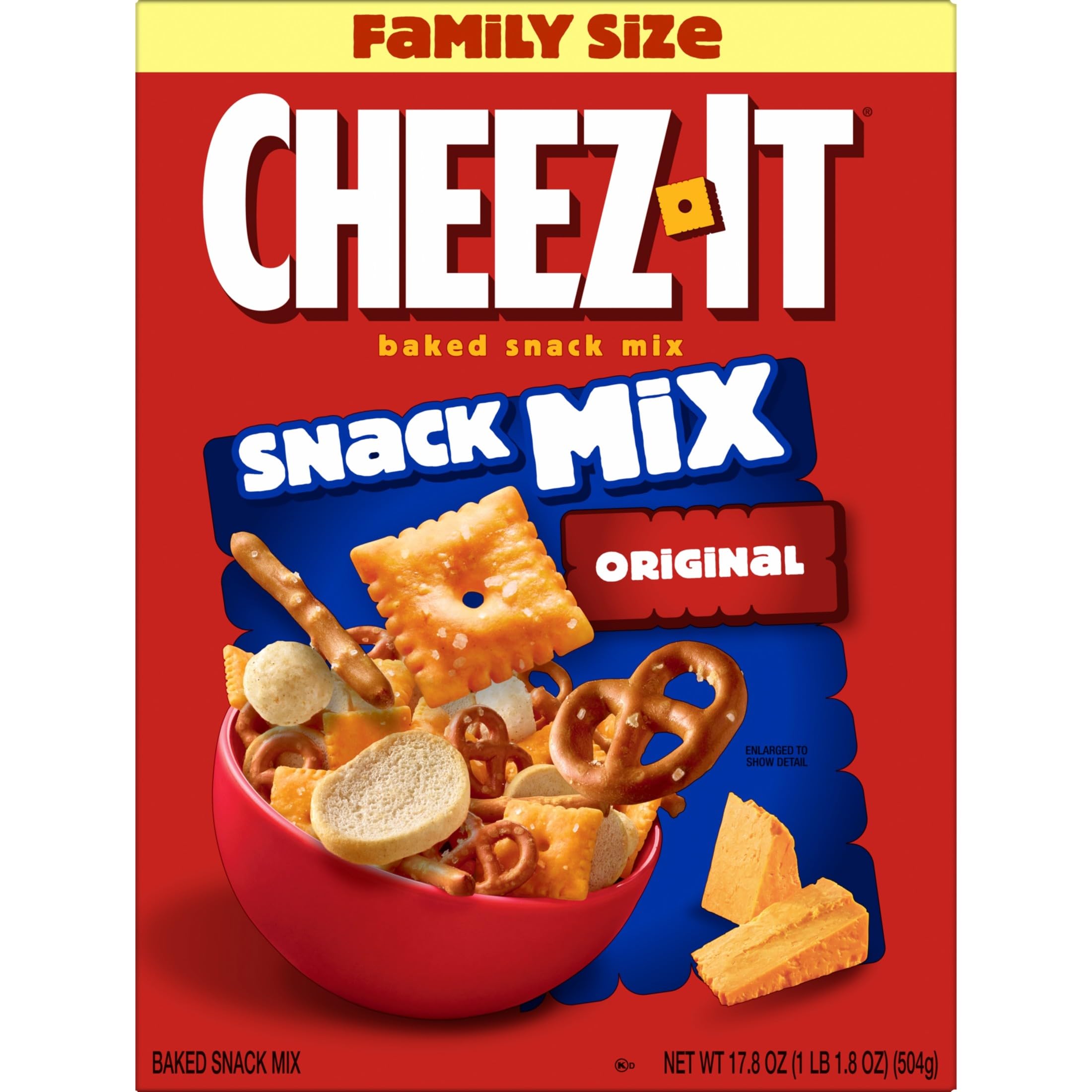 Multi-serve box on pantry shelf, Cheez-It Snack Mix stays fresh for family favorites.