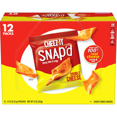 Cheez-It Snap'd Double Cheese packaging close-up for quick, tasty snacking.