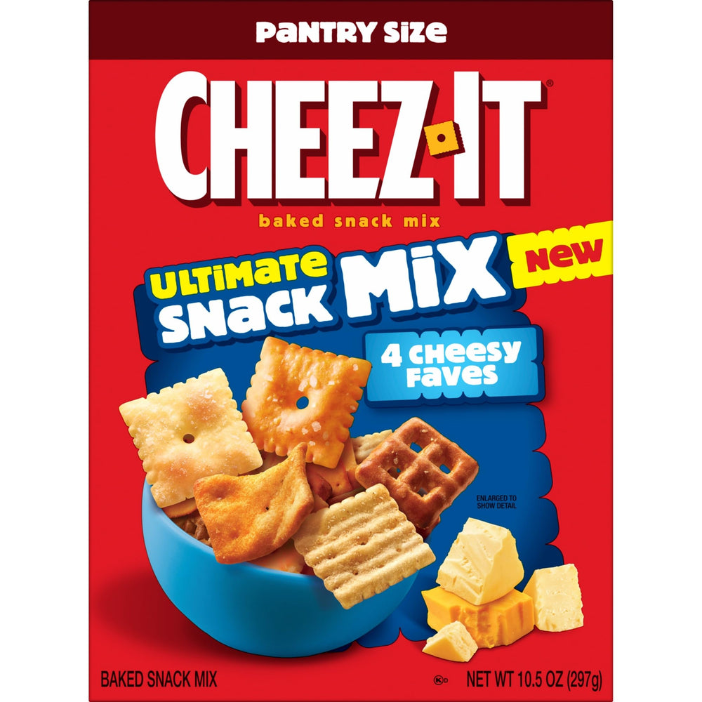 Cheez-It snack mix on a grocery store shelf for easy purchase