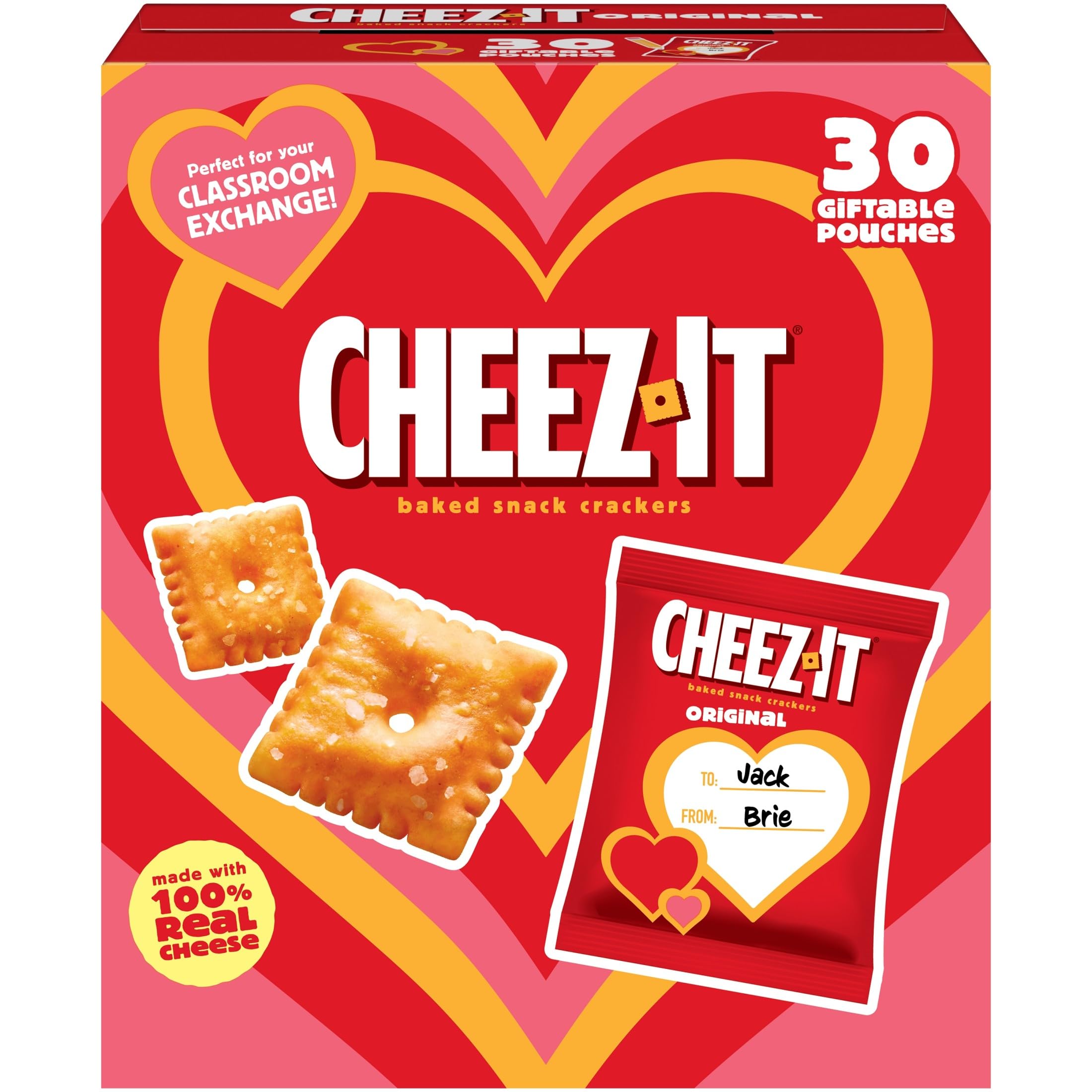 Cheez-It valentine packaging on shelf, a shareable snack for gifting and parties.