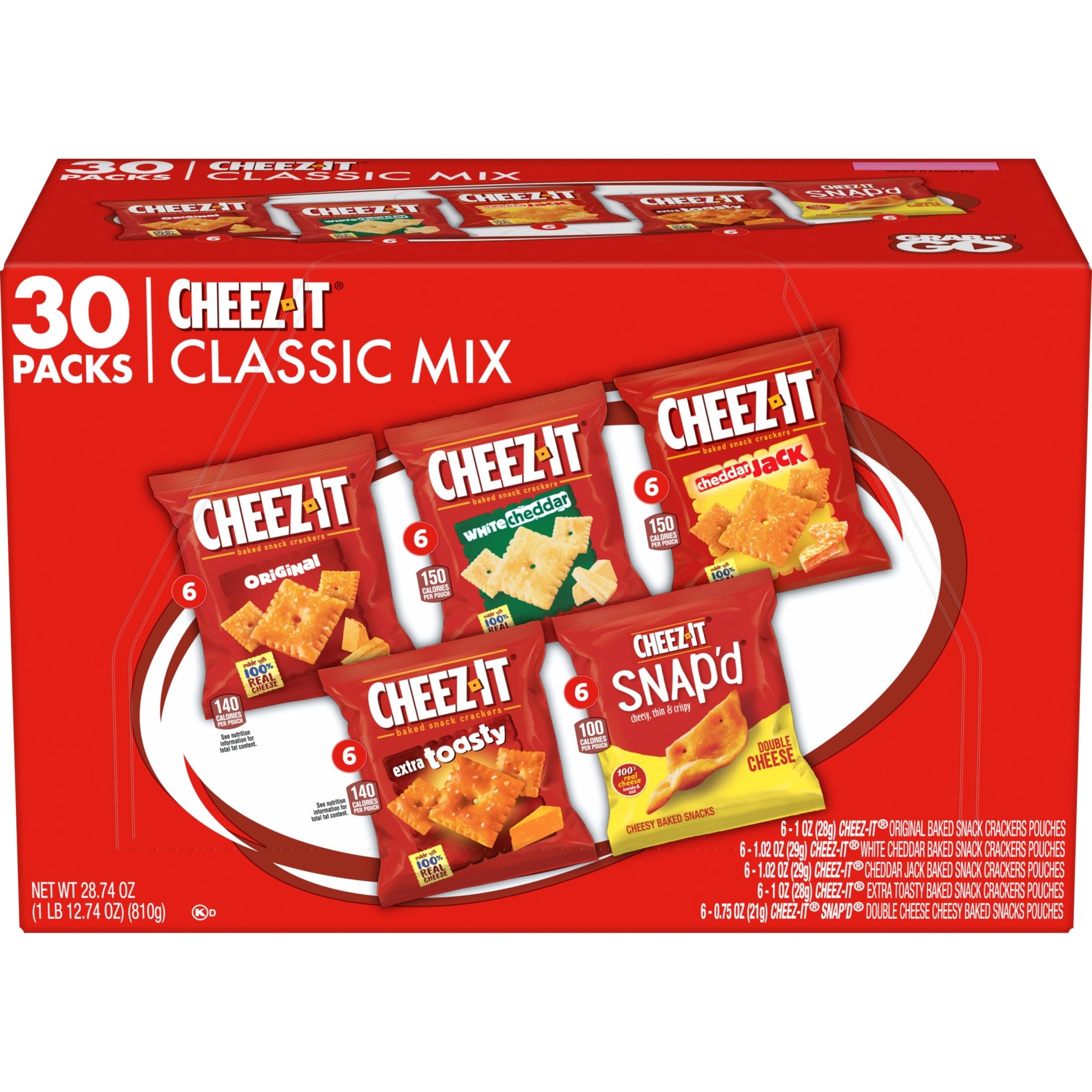 Cheez-It variety pack box: convenient 30 packs for on-the-go snacking