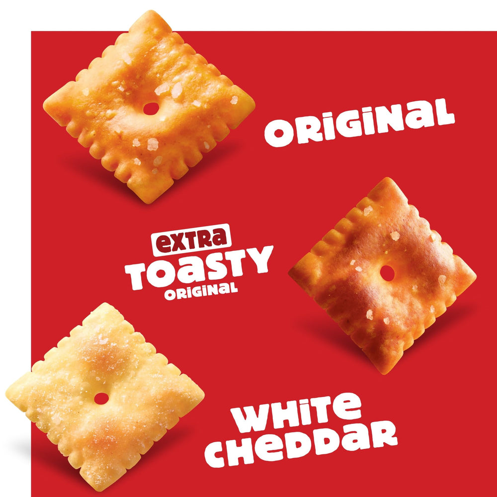 Cheez-It Variety Pack boxes on kitchen counter, convenient multi-flavor snacking option.