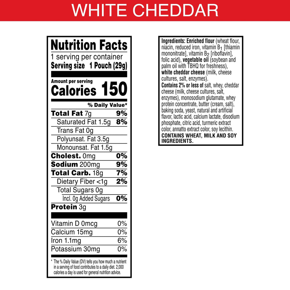 Cheez-It White Cheddar crackers close-up showing crisp texture and bold cheddar flavor.
