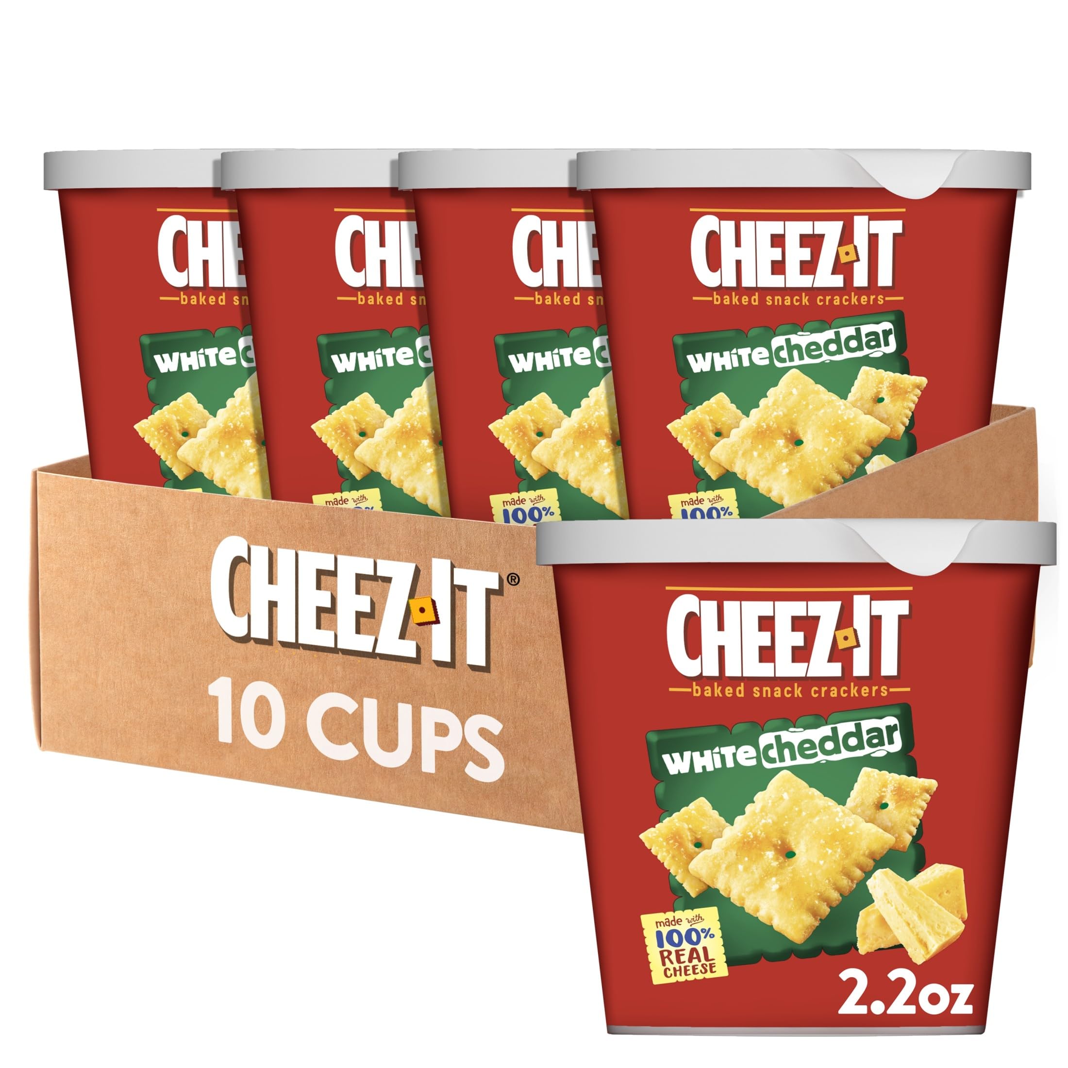 Cheez-It White Cheddar cup-pack 10 for on-the-go snacking and freshness.