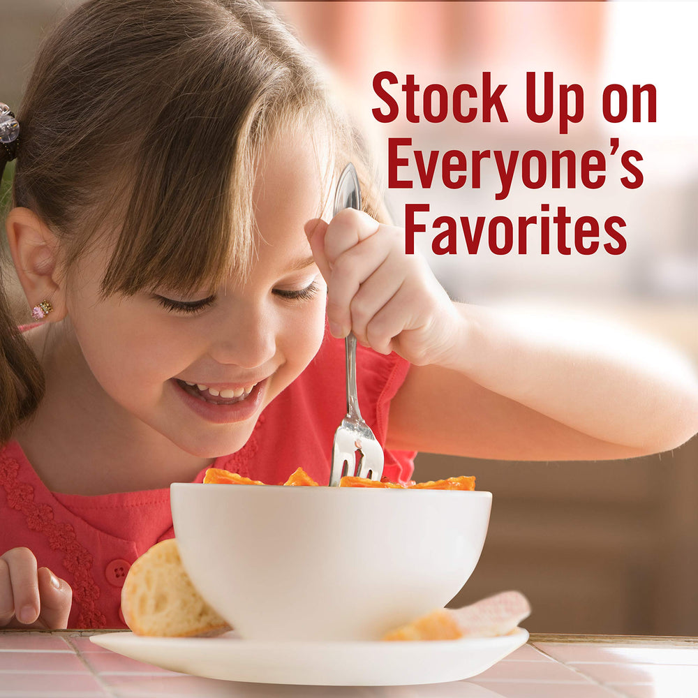 Chef Boyardee 12-pack display on shelf for quick family meals.