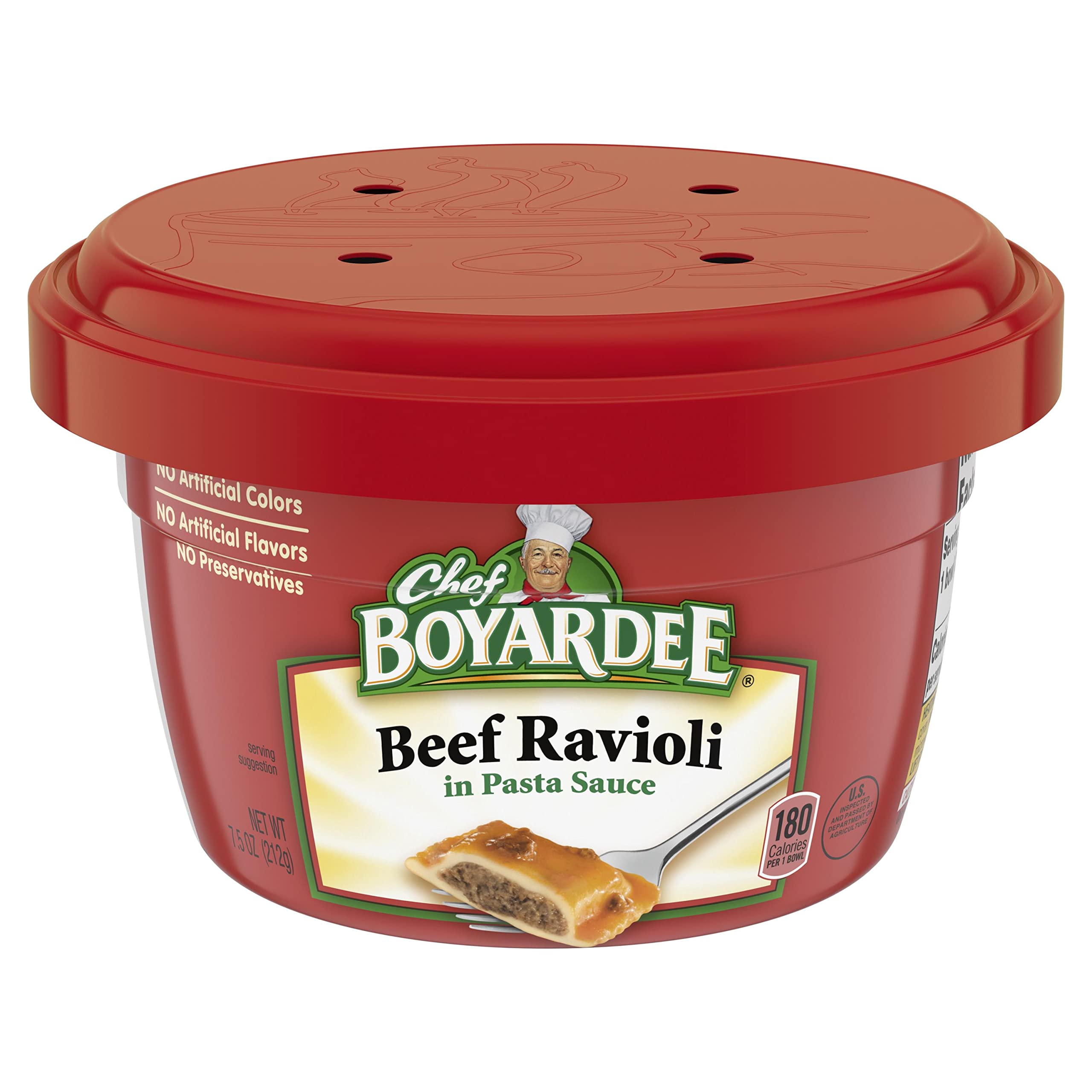 Chef Boyardee beef ravioli bowl setup in microwave-ready packaging for a quick, kid-friendly meal.