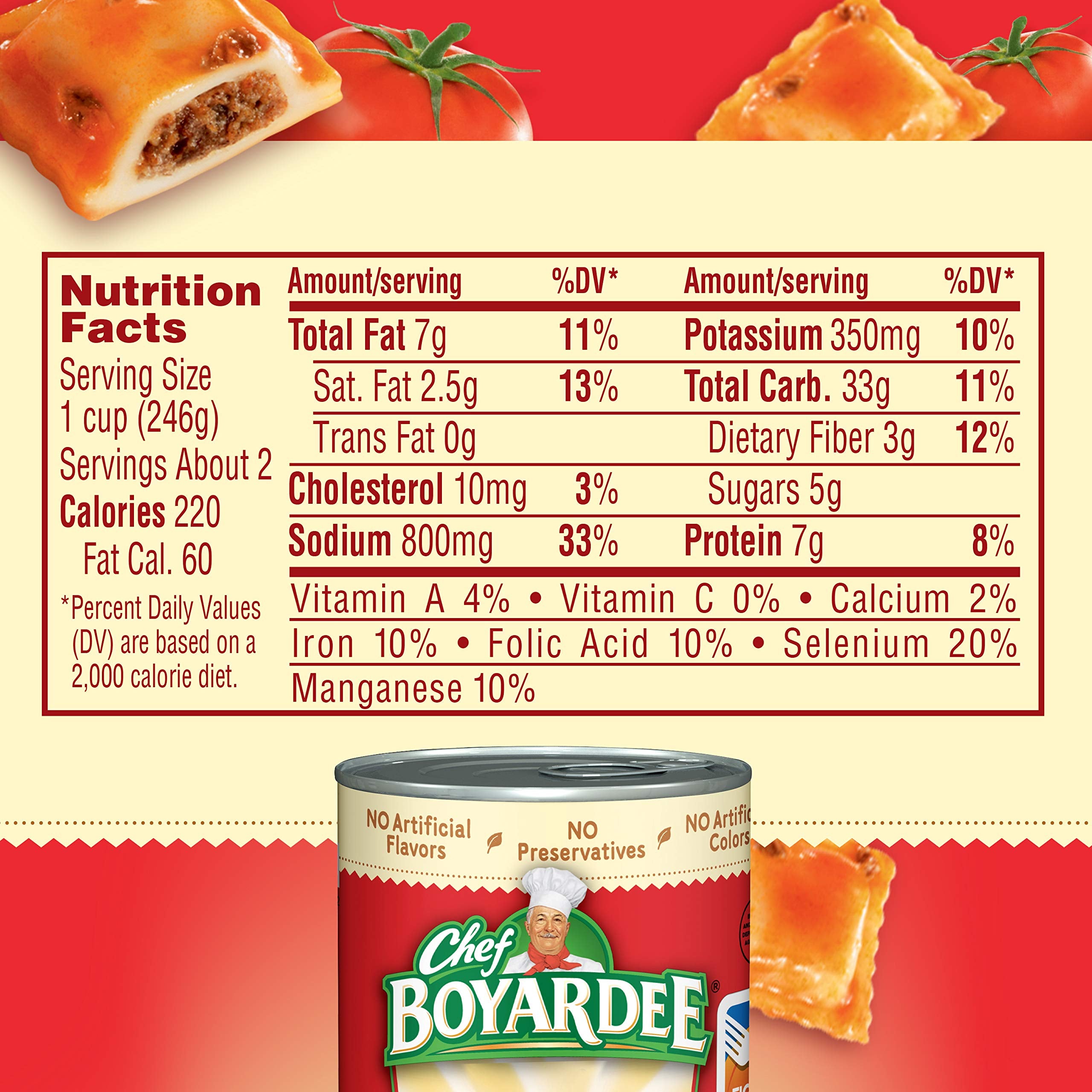 Chef Boyardee Beef Ravioli can open lid showing easy access for rapid dinners.
