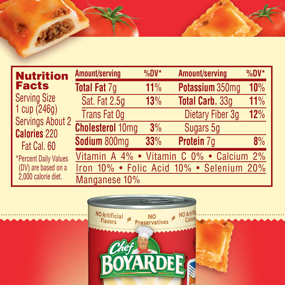 Chef Boyardee Beef Ravioli can open lid showing easy access for rapid dinners.