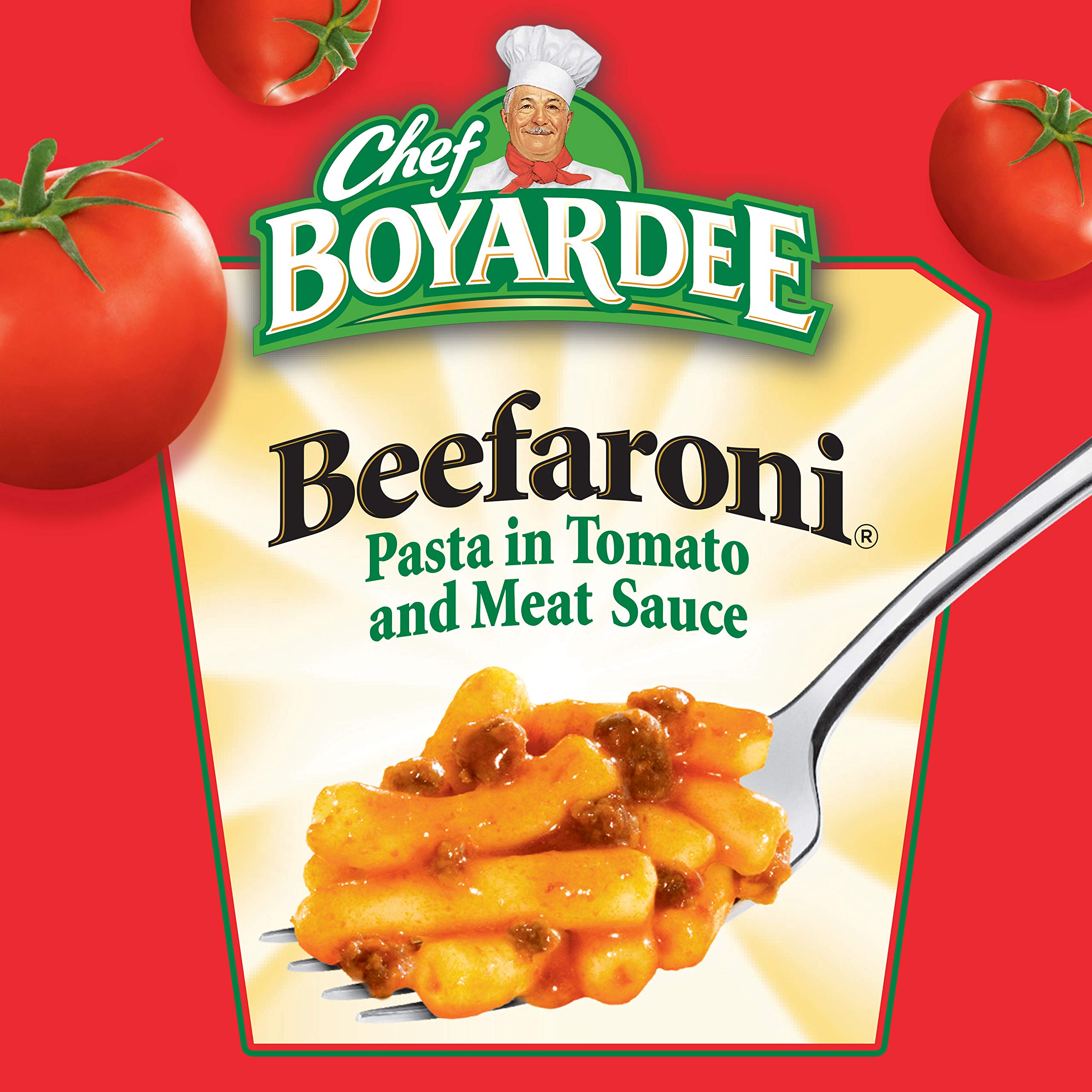 Open microwaveable Beefaroni bowl ready to serve your family.