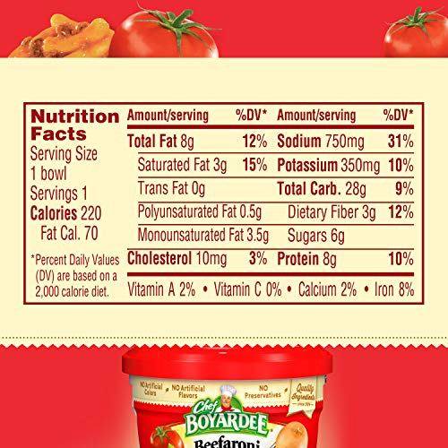 Beefaroni pasta with tomato sauce in a convenient microwaveable bowl.