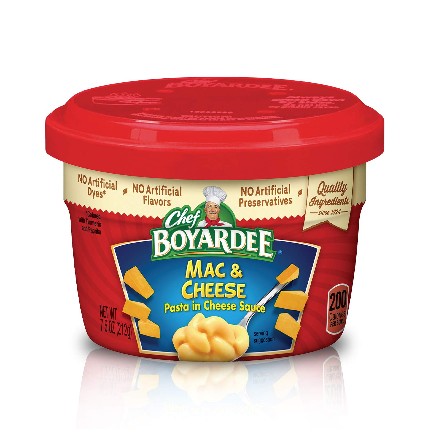 Chef Boyardee Mac & Cheese bowl front with creamy pasta for quick meals.