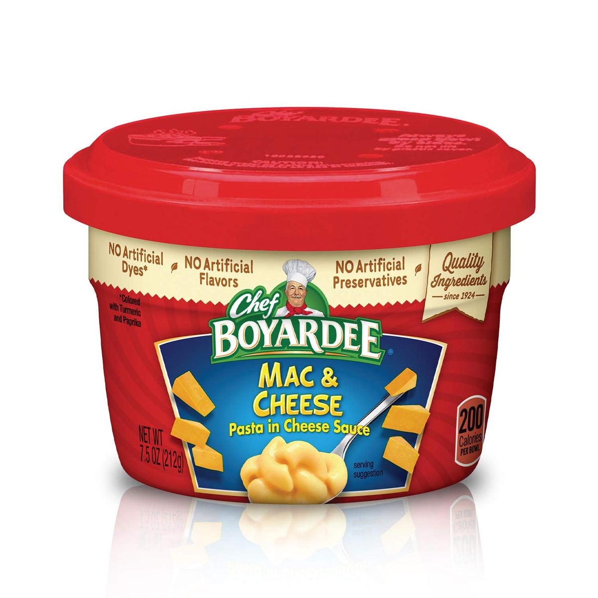 Chef Boyardee Mac & Cheese bowl front with creamy pasta for quick meals.
