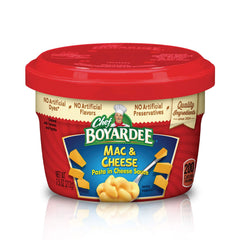Chef Boyardee Mac & Cheese bowl front with creamy pasta for quick meals.