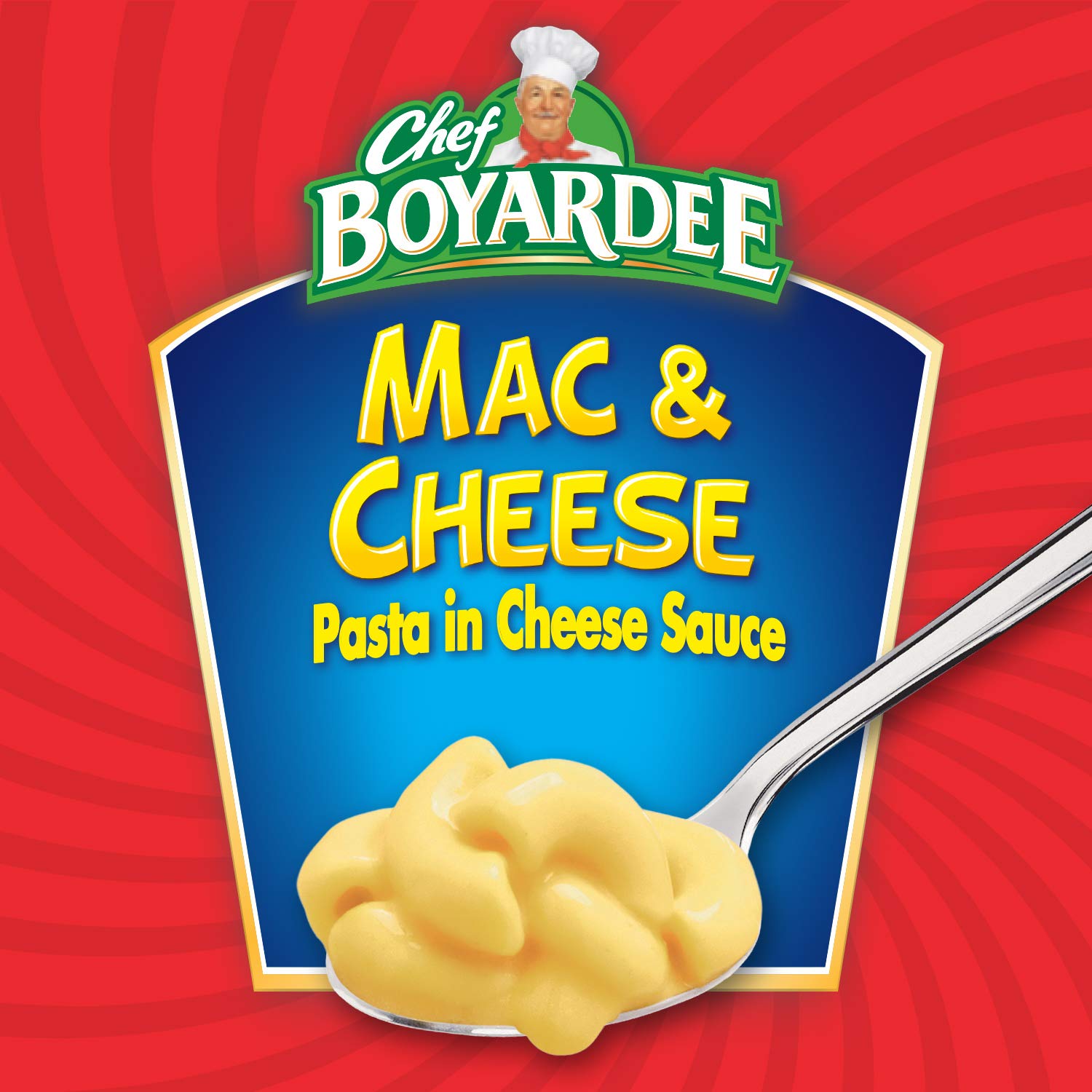 Chef Boyardee Mac & Cheese plated bowl featuring creamy cheese sauce and pasta.
