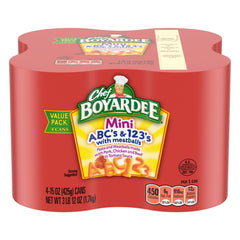 Chef Boyardee ABCs and 123s with Meatballs can, convenient ready-to-heat meal for busy days.