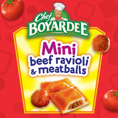 Chef Boyardee ingredients close-up highlights beef, pasta, and tomato sauce