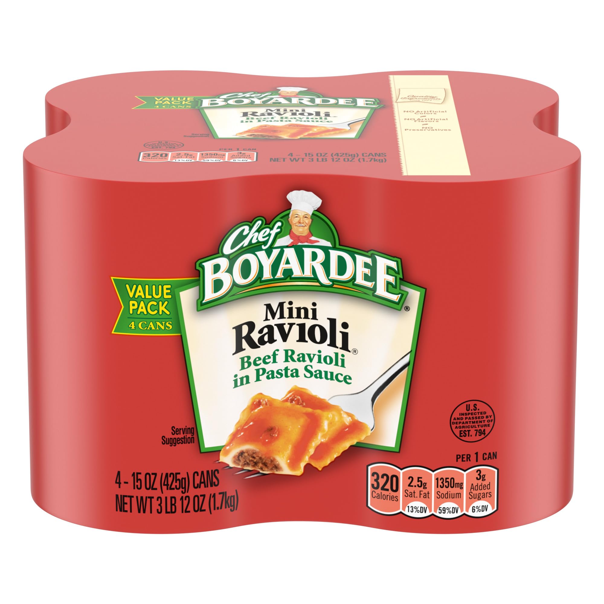 Chef Boyardee Mini Ravioli 4-pack ready for a quick family meal.