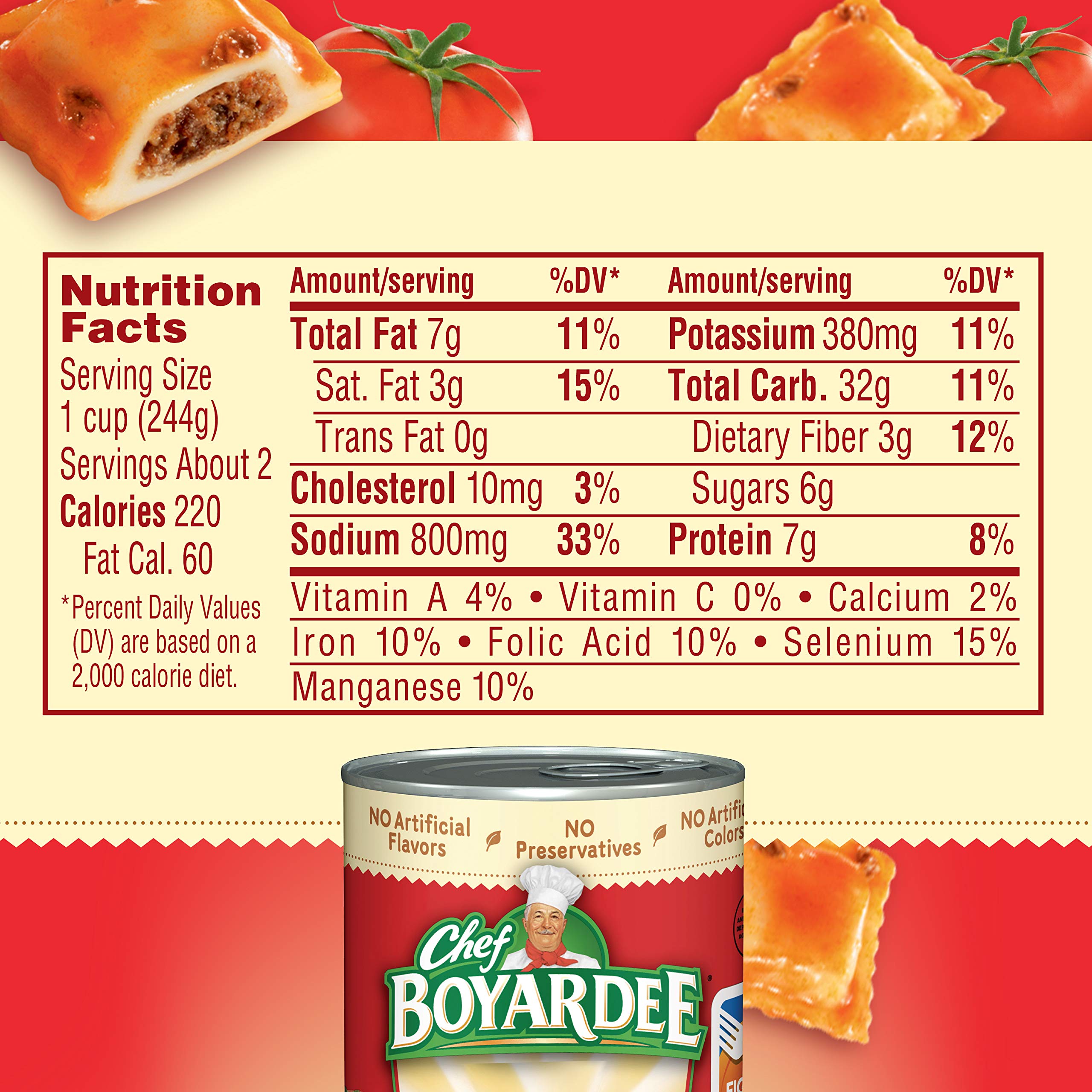 Open-lid can of Chef Boyardee Mini Ravioli for fast prep.