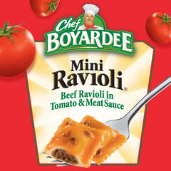 Tomato sauce swirl on Chef Boyardee Mini Ravioli.