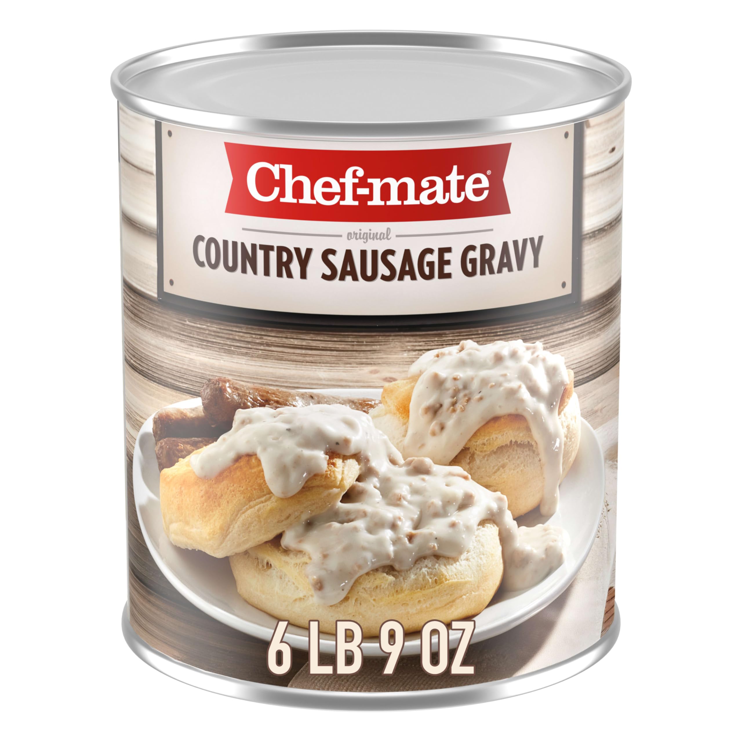 Chef-mate country sausage gravy ladled over warm biscuits.