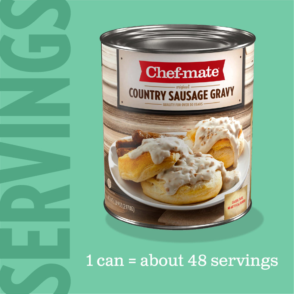 Sausage chunks in creamy gravy from Chef-mate, ready to serve.