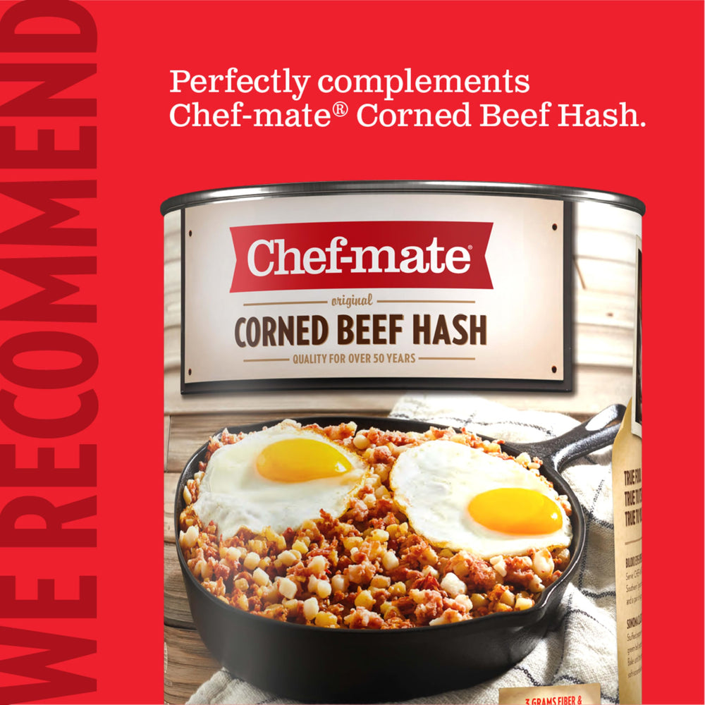 Stackable Chef-mate can on pantry shelf, easy to store.