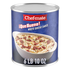 Chef-mate Que Bueno White Queso can front view shows bulk serving option