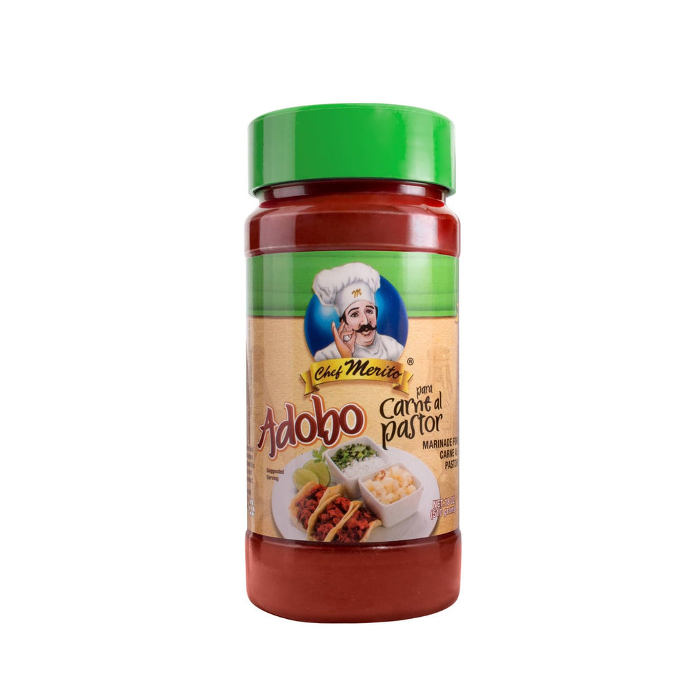 Chef Merito Adobo Carne Al Pastor paste in a jar for flavorful pork marinade.