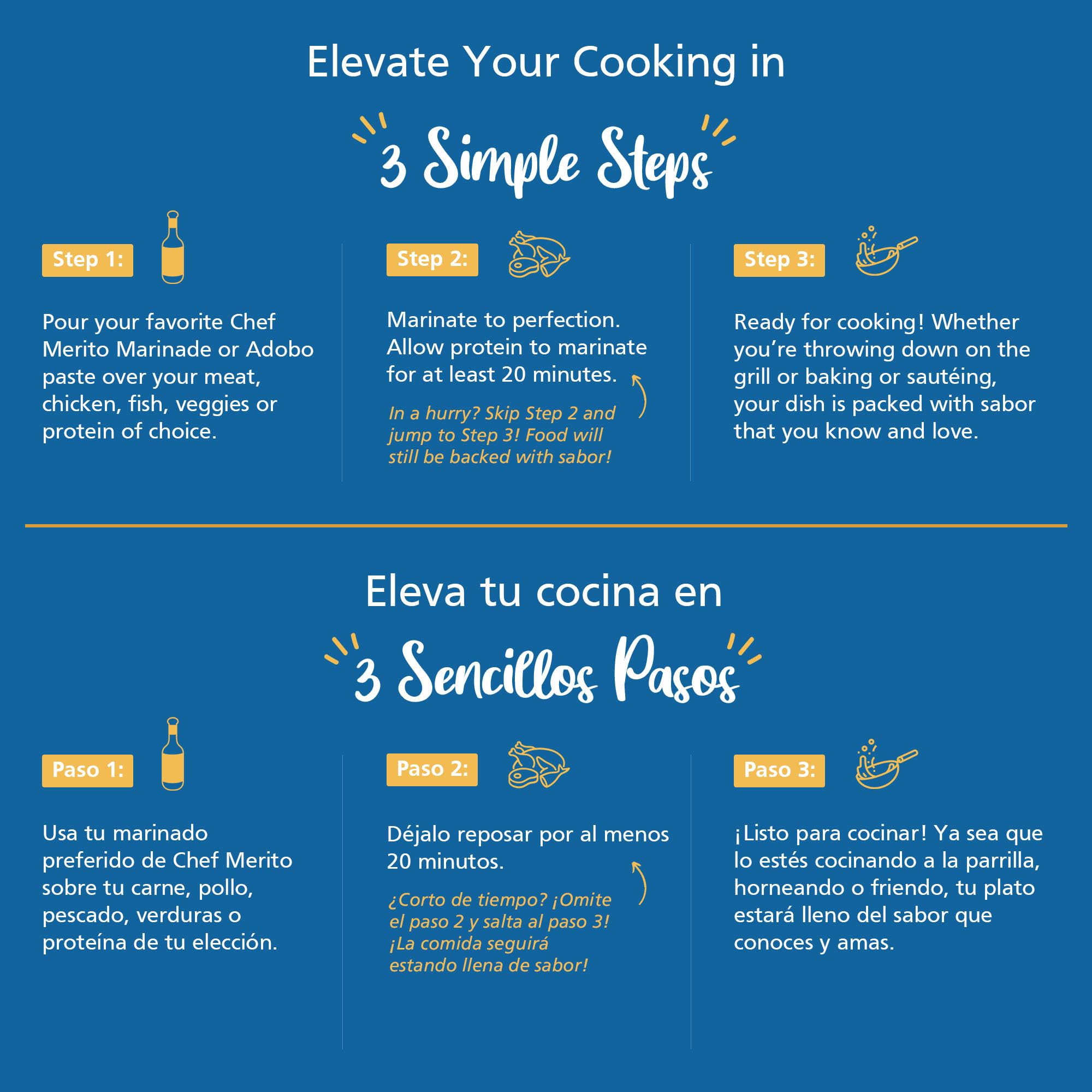 Chef Merito Chicken Marinade finished dish reveals juicy, well-seasoned chicken.