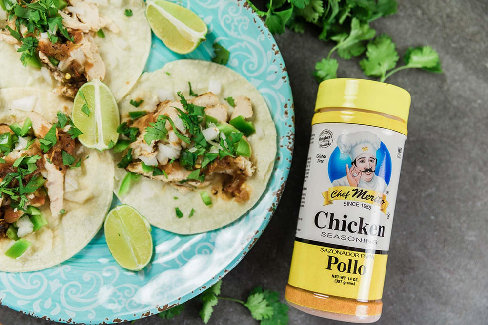 Chef Merito seasoning sprinkled on grilled chicken adding bold, authentic flavor